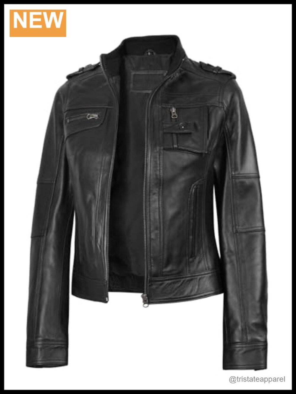 Genuine Lambskin Leather Cafe Racer Jacket Women Moto Biker